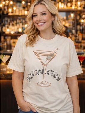 Social Club Rhinestone Olive Martini T-shirt